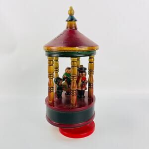 Wood Christmas Morning Caroler Musicians Vintage Rotating Music Box